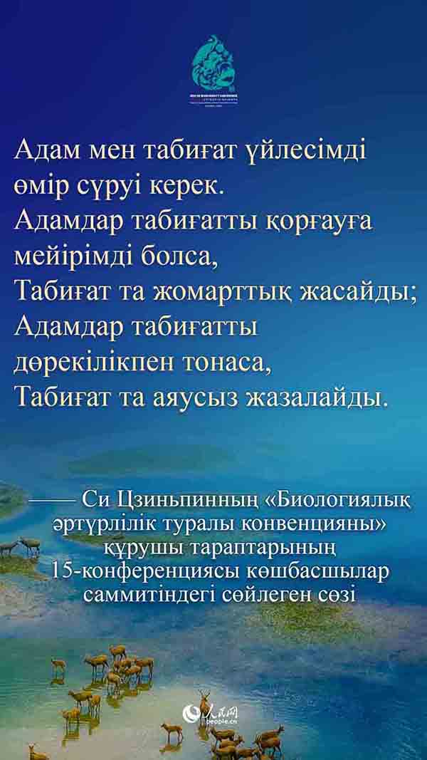 Си Цзиньпинны? ?Биологиялы? ?рт?рл?л?к туралы конвенцияны? ??рушы тараптарыны? 15-конференциясы к?шбасшылар саммит?ндег? с?йлеген с?з?