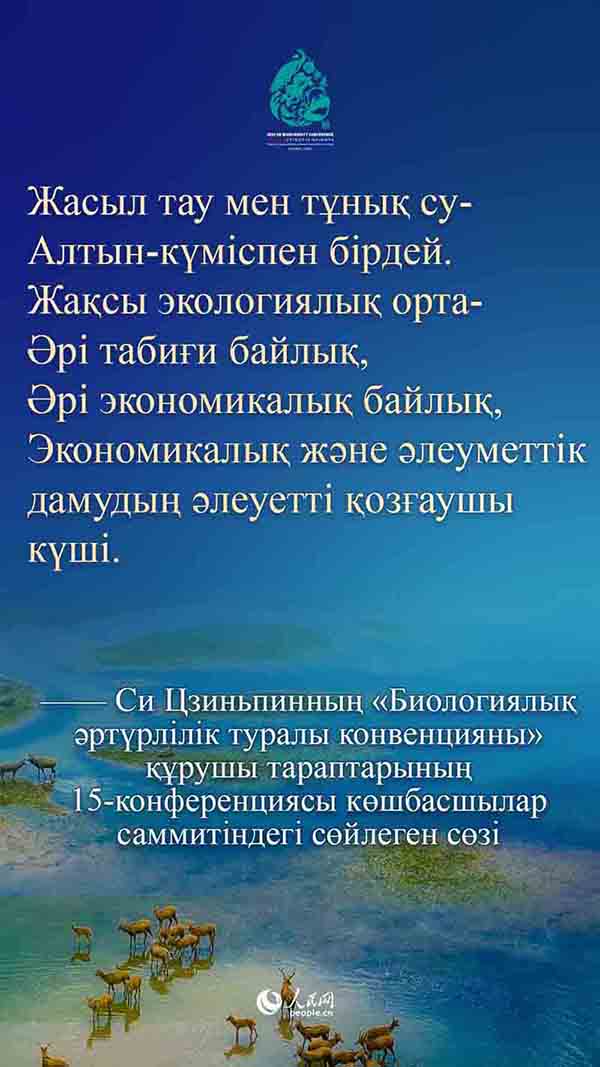 Си Цзиньпинны? ?Биологиялы? ?рт?рл?л?к туралы конвенцияны? ??рушы тараптарыны? 15-конференциясы к?шбасшылар саммит?ндег? с?йлеген с?з?